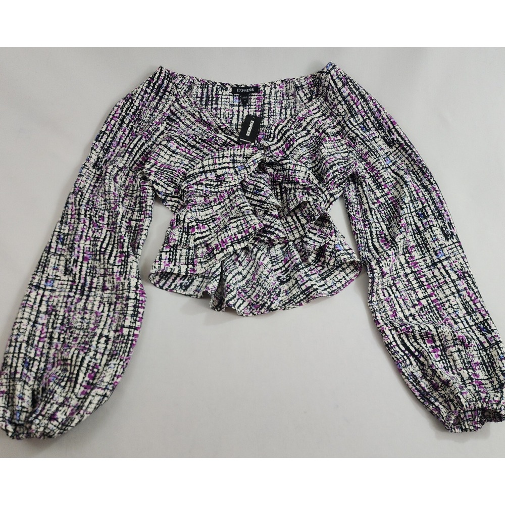 Express blouse top womens XS white black purple polyester 30996755 $64 ladies